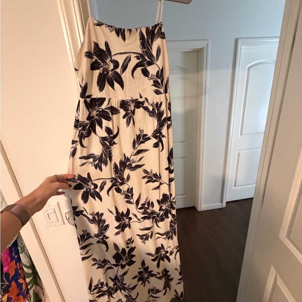 Monteau Black Floral on Cream Maxi Dress